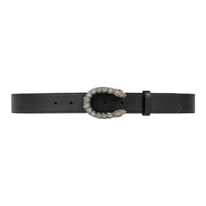 GUCCI Tiger Headband Buckle Design Leather Belts Women's Black --0