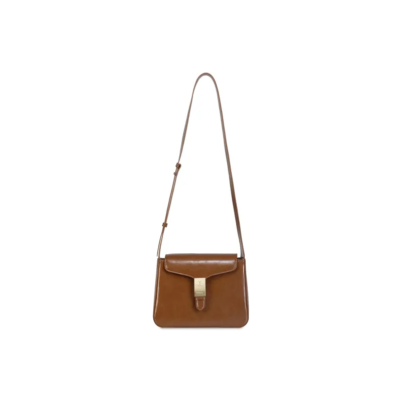 FERIA Cow Split Leather Waxed Leather Commute Small Square Bag Medium Size Women's Caramel/Black-2