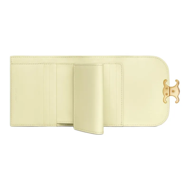 CELINE Triomphe Calfskin Wallet Small Size Women's Light Yellow-3