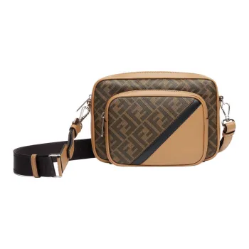 FENDI Calfskin Camera Bag Shoulder Bag Crossbody Bag Medium Size Men's Brown