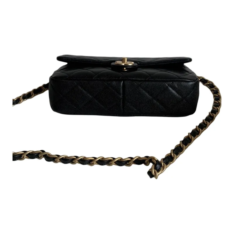 CHANEL Grain Embossed Litchi Grain Cow Leather Mini Square Flap Bag, Shoulder Bag, Crossbody Bag Tubas Women's Black-2