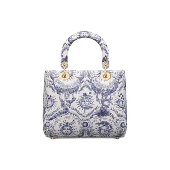 DIOR Lady Dior Cow Leather Shoulder Bag Crossbody Bag Handbag Medium Size Women's White & Navy