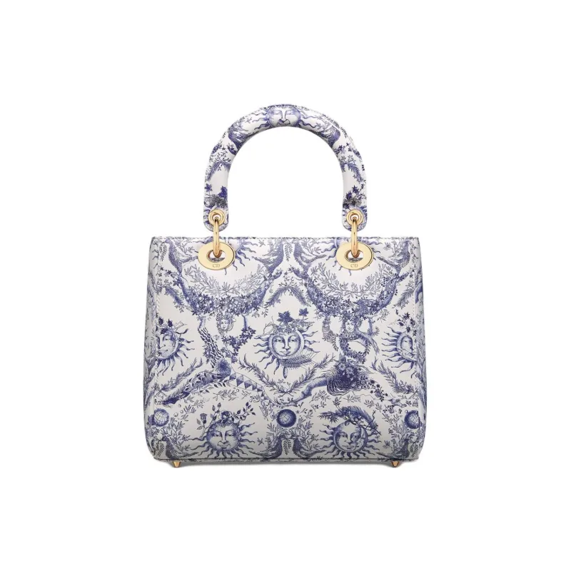 DIOR Lady Dior Cow Leather Shoulder Bag Crossbody Bag Handbag Medium Size Women's White & Navy-0