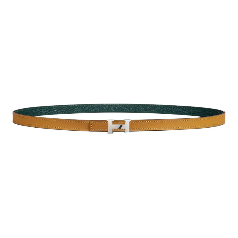HERMES H Logo With Buckle, Smooth Buckle Leather Belts Women's Green/Brown Width 1.3cm-0