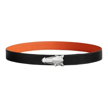 HERMES Horsehead Pattern With Buckle Smooth Buckle Leather Belts Men's Black/Orange Width: 3.2cm