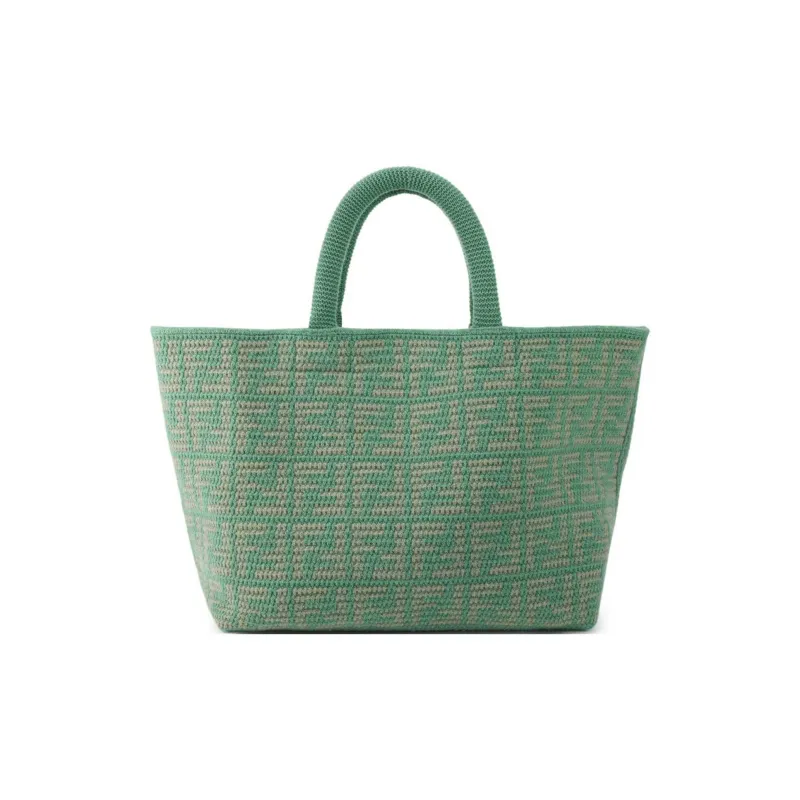 FENDI Cashmere Tote Bag, Shopping Bag, Handbag Large Size Women's Green-1