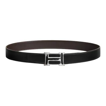 HERMES Letter H Logo With Buckle Smooth Buckle Leather Belts Men's Black/Brown Width: 3.2cm