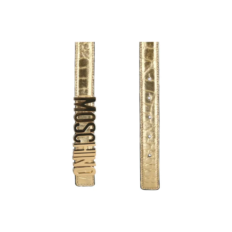 MOSCHINO Letter Badge Leather Belts Women's Gold Width 3.5CM-1