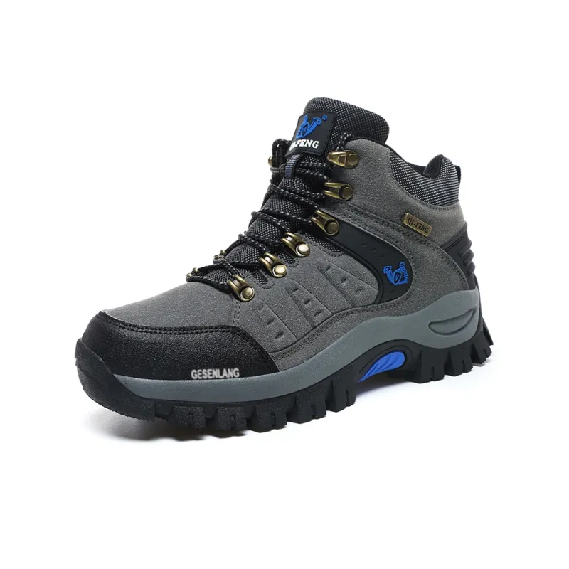 GESENLANG Anti Slip Wear Resistant Water Resistant Impact Resistant Mid Top Trekking Shoes Men's Gray-1