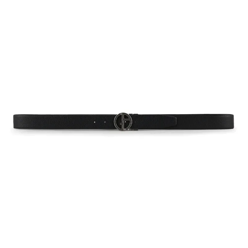 GIORGIO ARMANI Logo Buckle Smooth Buckle Leather Belts Men's Black Width: 3.5cm-1