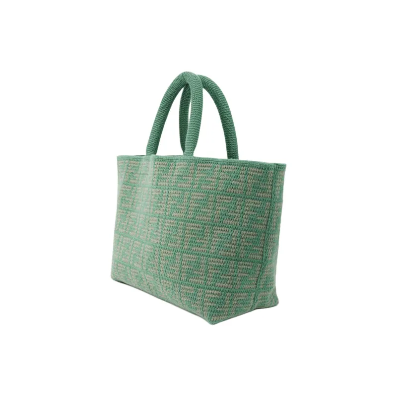FENDI Cashmere Tote Bag, Shopping Bag, Handbag Large Size Women's Green-3