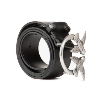PINKO Badge Detail Leather Belts Women's Black Width: 4CM