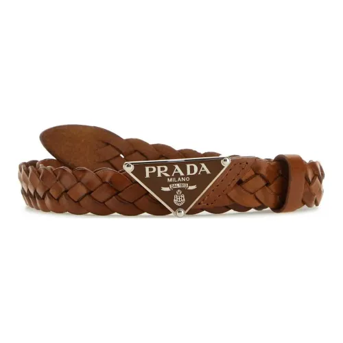 PRADA Logo plaque Leather Braided Belt