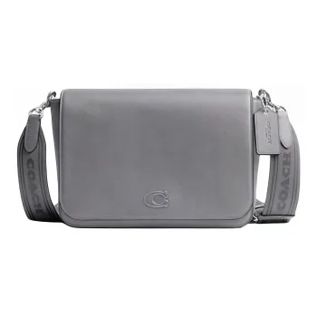 COACH Leather Paneled Canvas Messenger Bag, Crossbody Bag, Shoulder Bag Medium Size Unisex Gray Blue