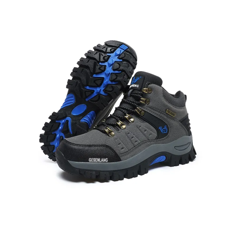 GESENLANG Anti Slip Wear Resistant Water Resistant Impact Resistant Mid Top Trekking Shoes Men's Gray-2