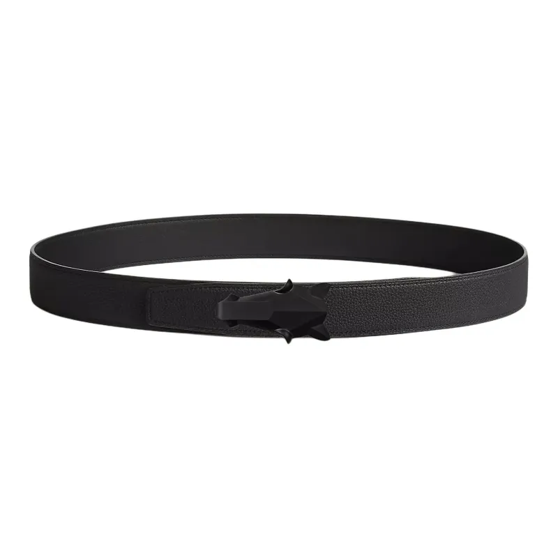 HERMES Horse Head Smooth Mouth Leather Belts Men's Black Width: 3.2CM-0