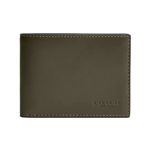 COACH Premium Quality Calfskin Wallet Men's Army Green
