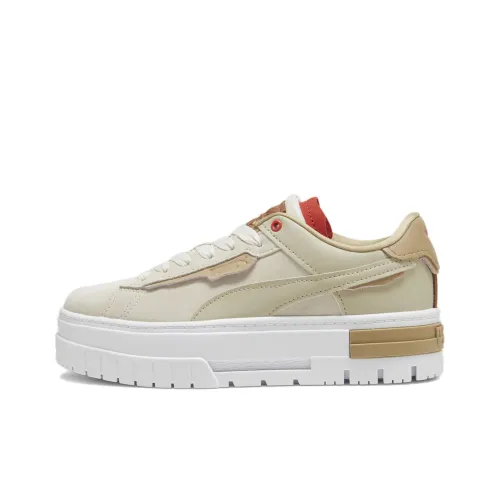 PUMA Mayze Crashed No Filter Slip-Resistant Low-Top Skateboard Shoes Women's Beige White Red