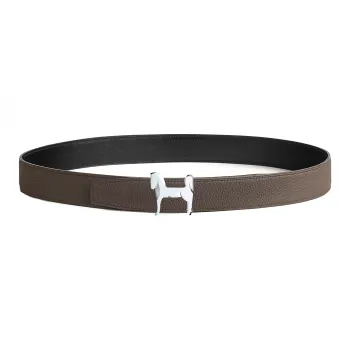 HERMES Small Horse Emblem Smooth Buckle Leather Belts Men's Brown Width: 3.2cm