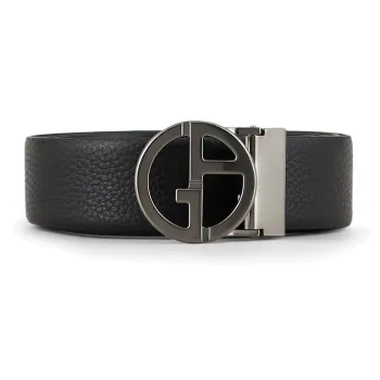 GIORGIO ARMANI Logo Buckle Smooth Buckle Leather Belts Men's Black Width: 3.5cm
