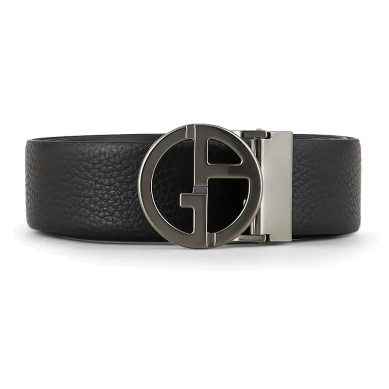 GIORGIO ARMANI Logo Buckle Smooth Buckle Leather Belts Men's Black Width: 3.5cm-0