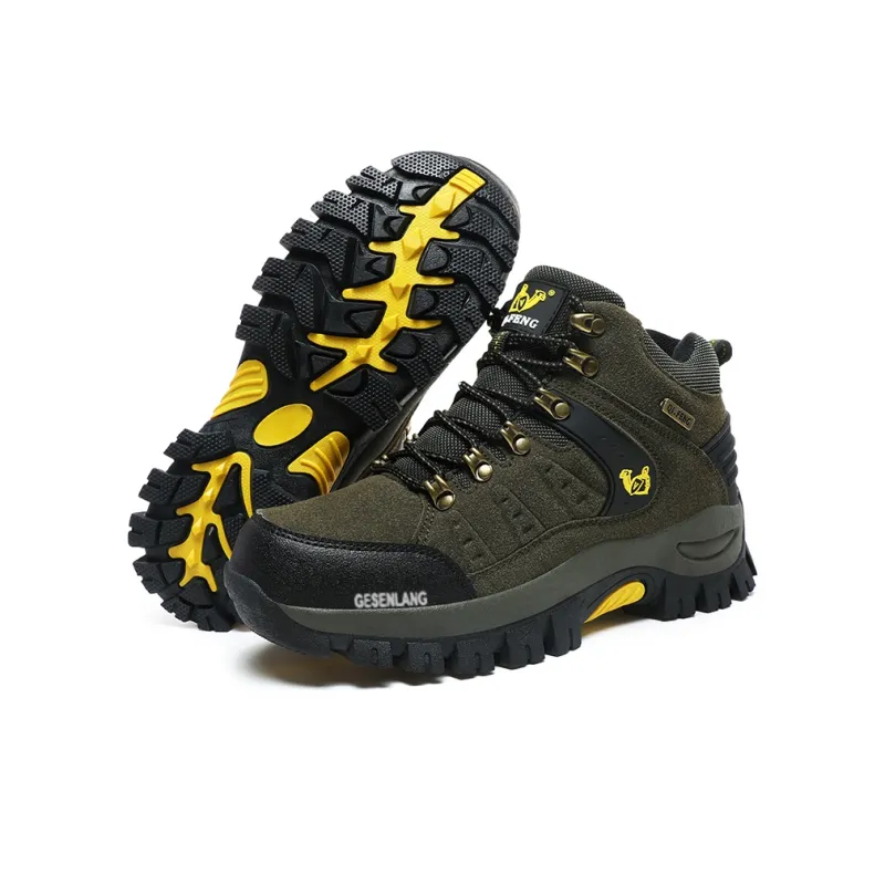 GESENLANG Anti Slip Wear Resistant Water Resistant Impact Resistant High Top Hiking Shoes Men's Dark Green-3