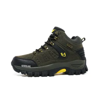 GESENLANG Anti Slip Wear Resistant Water Resistant Impact Resistant High Top Hiking Shoes Men's Dark Green