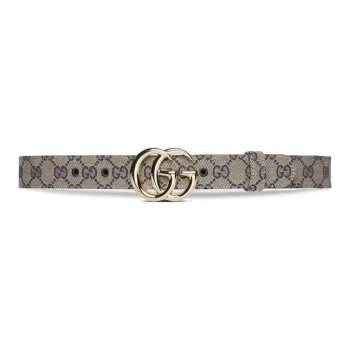 GUCCI Print Design Leather Belts Women's Gray Width: 3CM