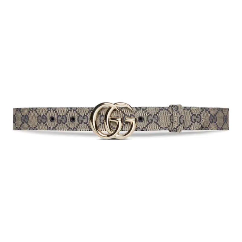 GUCCI Print Design Leather Belts Women's Gray Width: 3CM-0