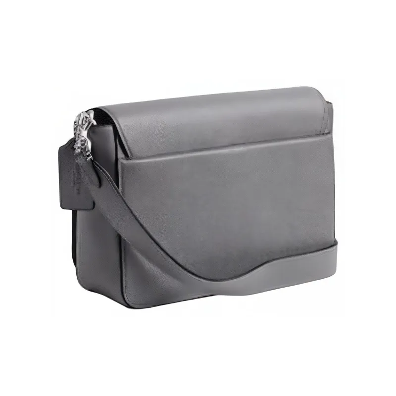 COACH Leather Paneled Canvas Messenger Bag, Crossbody Bag, Shoulder Bag Medium Size Unisex Gray Blue-1