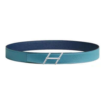 HERMES Slant H Logo, Smooth Buckle Leather Belts Men's Dark Blue/Light Blue Width 3.2cm