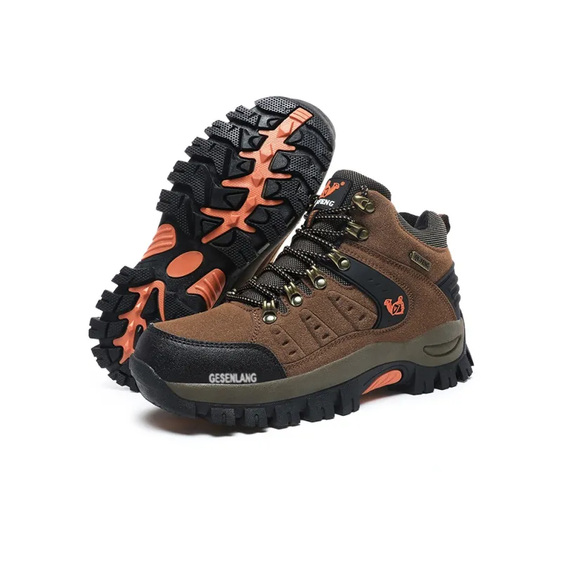 GESENLANG Anti Slip Wear Resistant Water Resistant Impact Resistant High Top Hiking/Trekking Shoes Men's Brown-2