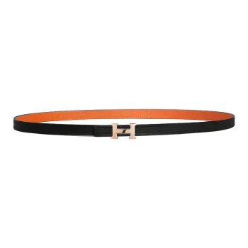 HERMES H Logo Buckle Smooth Buckle Leather Belts Women's Black/Orange Width: 1.3cm