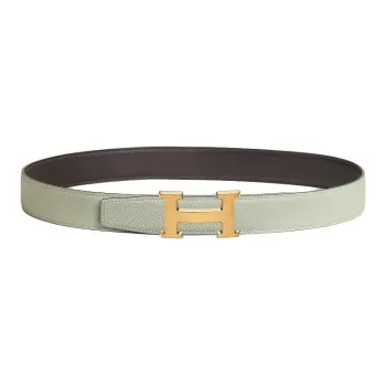 HERMES H-Type Double-Sided Smooth Buckle Leather Belts Men's Brown/Green Width: 3.2CM