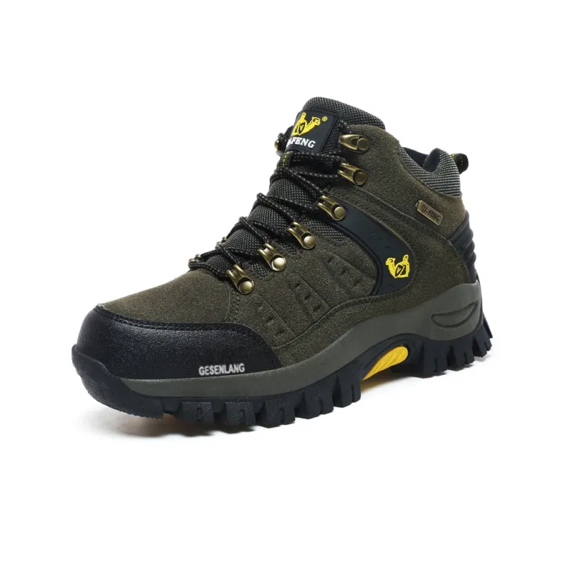 GESENLANG Anti Slip Wear Resistant Water Resistant Impact Resistant High Top Hiking Shoes Men's Dark Green-1