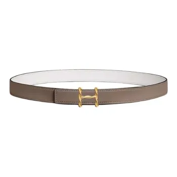 HERMES H Torsade Double-Sided Smooth Buckle Leather Belts Women's Brown/White Width 2.4CM