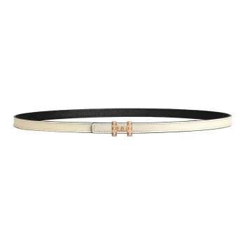 HERMES H Letter Logo Smooth Buckle Leather Belts Women's White/Black Width: 1.3cm