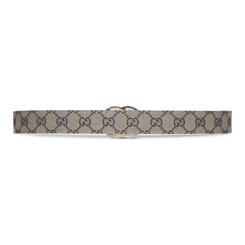GUCCI Print Design Leather Belts Women's Gray Width: 3CM-1