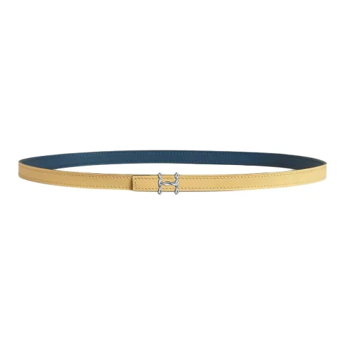 HERMES Letter H Buckle Logo Smooth Buckle Leather Belts Women's Yellow/Blue Width: 1.3cm
