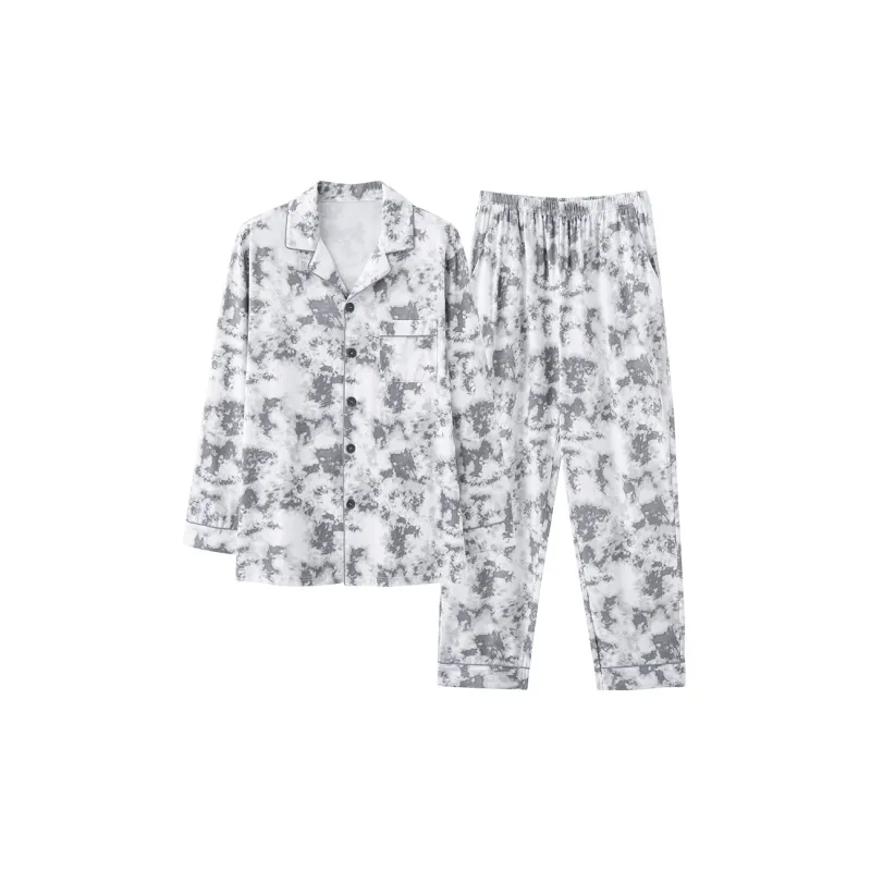 White Ran Pajama Set Men's Light Gray-0