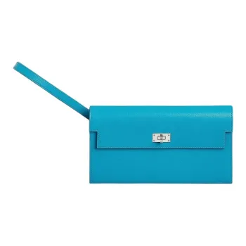 HERMES Kelly Pocket Chamkila Goat Skin Clutch Women's 0F Bleu Frida Frida Blue