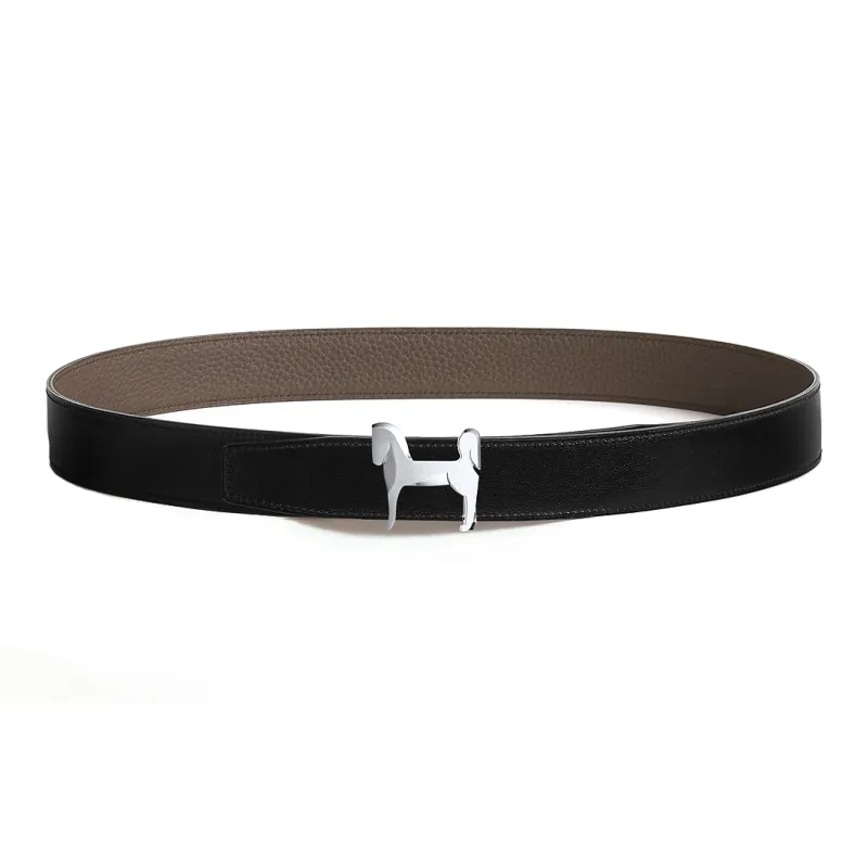 HERMES Small Horse Emblem Smooth Buckle Leather Belts Men's Brown Width: 3.2cm-1