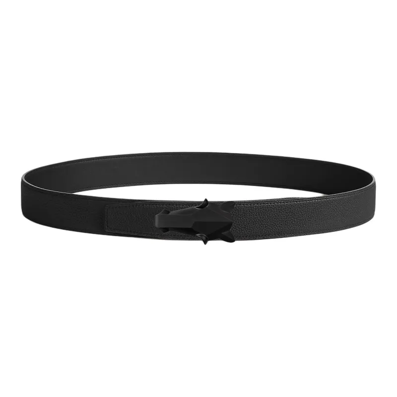HERMES Horse Head Smooth Mouth Leather Belts Men's Black Width: 3.2CM-1