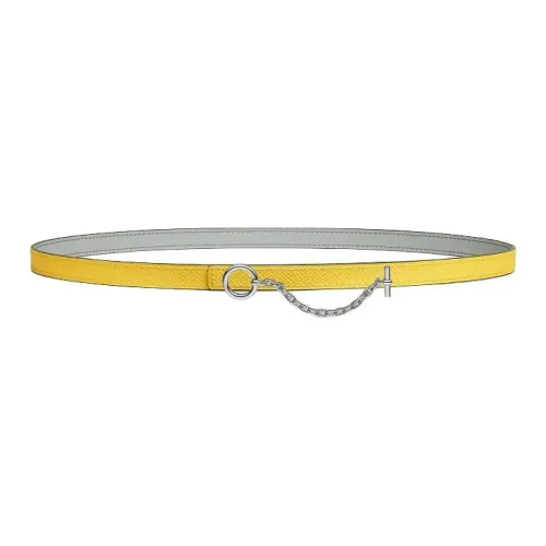 HERMES Double-Sided Lock Chain Design Leather Belts Women's Yellow/Gray Width 1.3CM