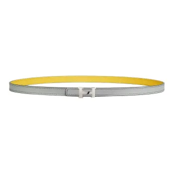 HERMES Letter H With Buckle Smooth Buckle Leather Belts Women's Silver/Yellow Width: 1.3cm