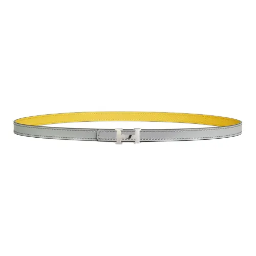 HERMES Letter H With Buckle Smooth Buckle Leather Belts Women's Silver/Yellow Width: 1.3cm