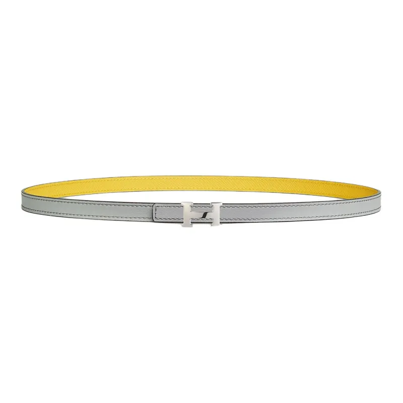 HERMES Letter H With Buckle Smooth Buckle Leather Belts Women's Silver/Yellow Width: 1.3cm-0