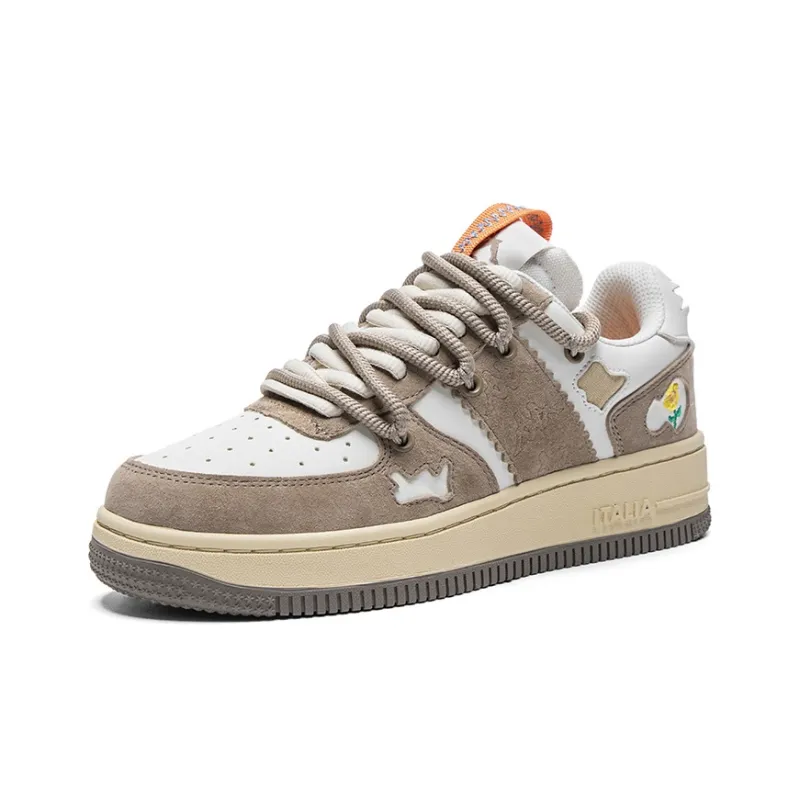Kappa Anti Slip Wear Resistant Low Top Skateboard Shoes Women's Winter White/Oxford Brown-2