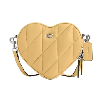 COACH Heart Nappa Leather Heart Shaped Bag Shoulder Bag Crossbody Bag Small Size Women's Yellow