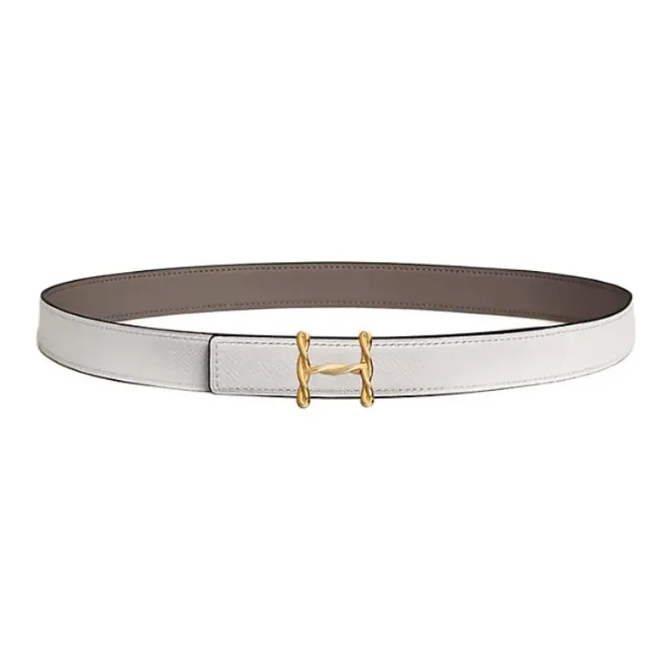 HERMES H Torsade Double-Sided Smooth Buckle Leather Belts Women's Brown/White Width 2.4CM-1